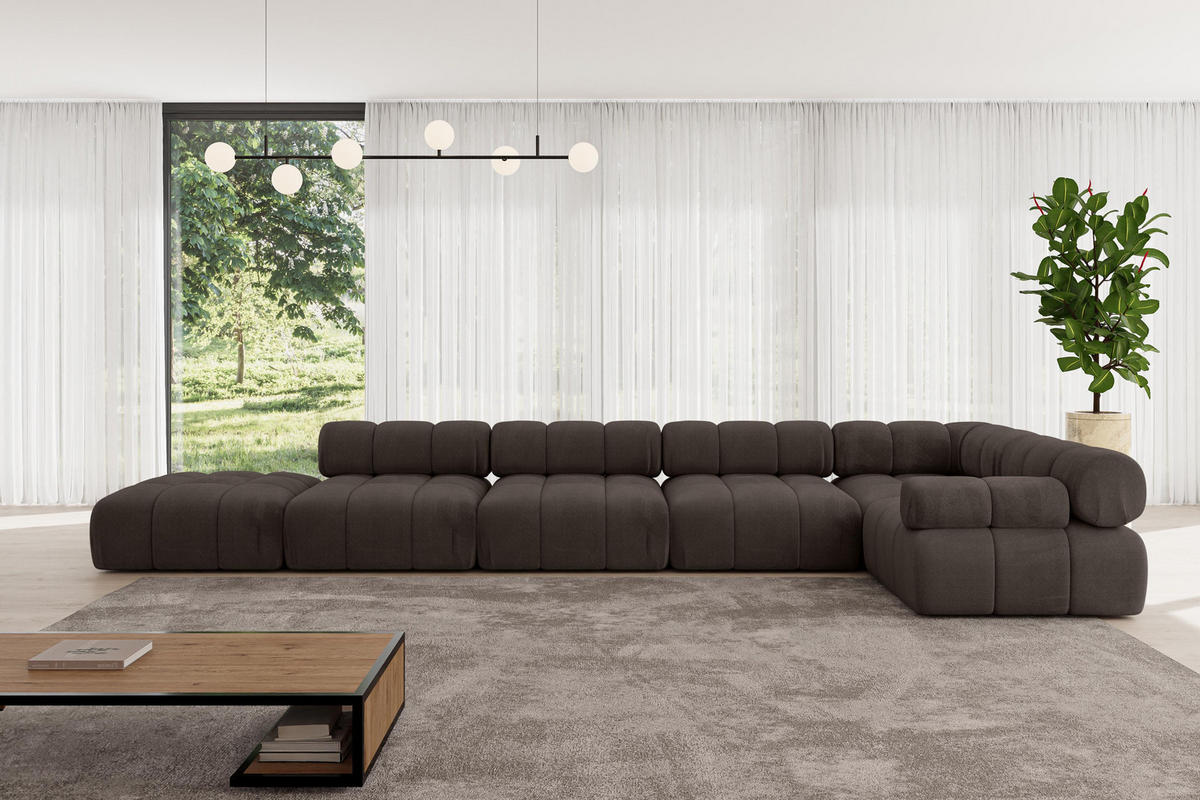 ECKSOFA modulares Sofa Felto-L3 - 475x190x70 cm Braun Velours - Braun, Holzwerkstoff/Textil (475/190cm) - ALTDECOR