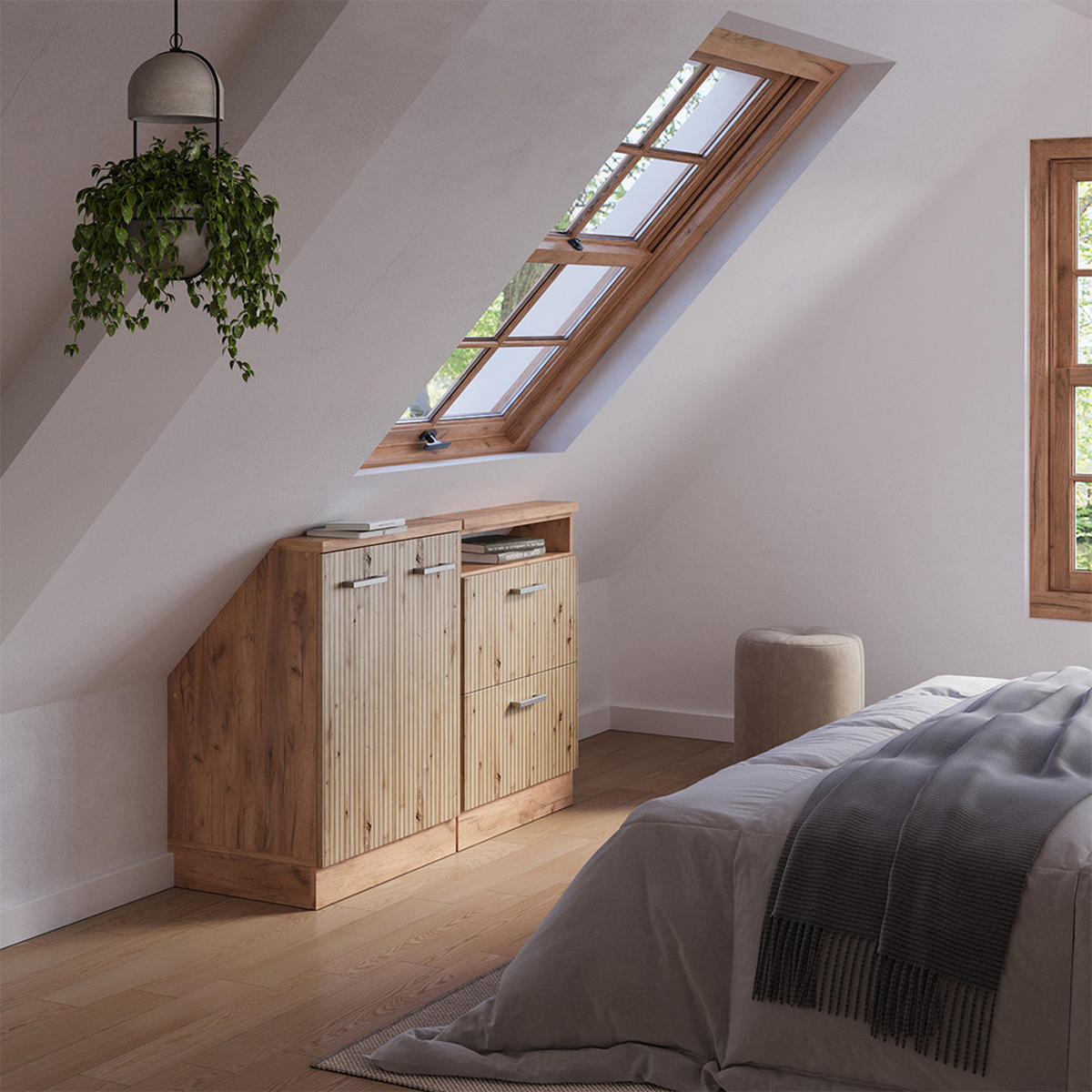 KUCHYŇSKÁ SKŘÍŇKA POD ŠIKMOU STŘECHU R-Line Dub Artisan / dub Goldkraft - medově dubová/dub artisan, kompozitní dřevo (120/81.6/46cm) - Vicco