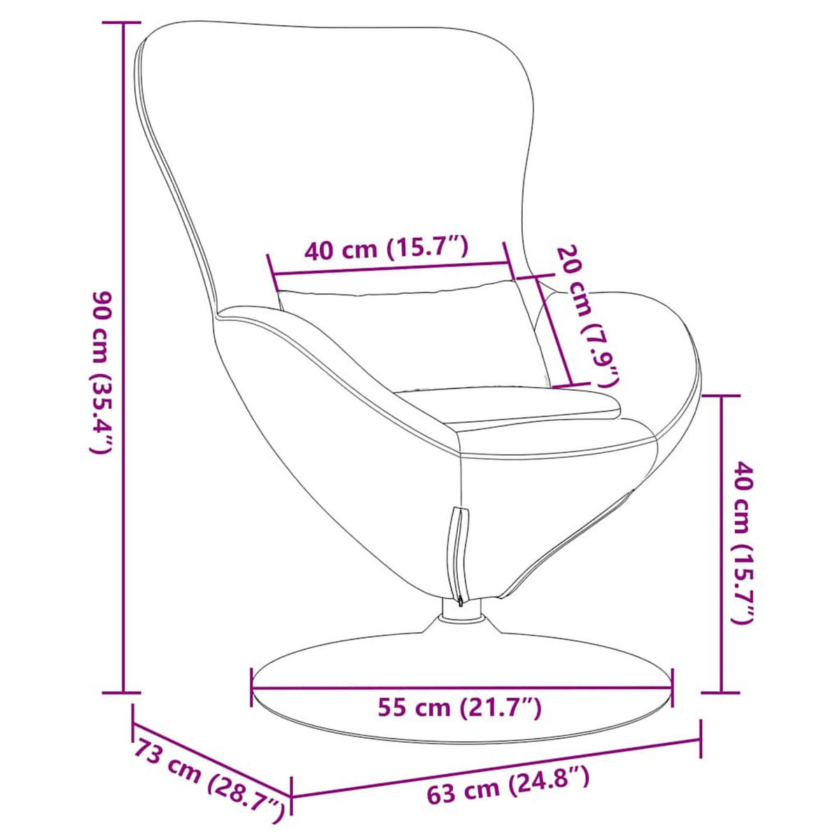 EIERSESSEL 63/73/90 cm Lila Samt - Lila, Textil (73/90/63cm) - vidaXL