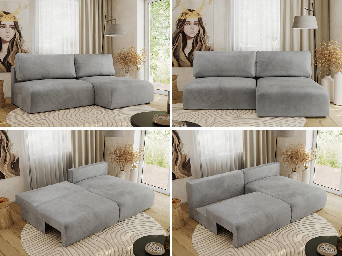 ECKSCHLAFSOFA VIVO L Hellgrau Velvet - rechts - Hellgrau/Schwarz, Kunststoff/Textil (150/223cm) - MKS