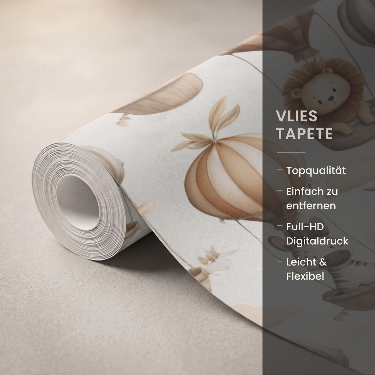 KINDERTAPETE - Safari - Heißluftballons - Taupe - 140x220 cm - Beige, Papier (140/220cm) - OnlyWow