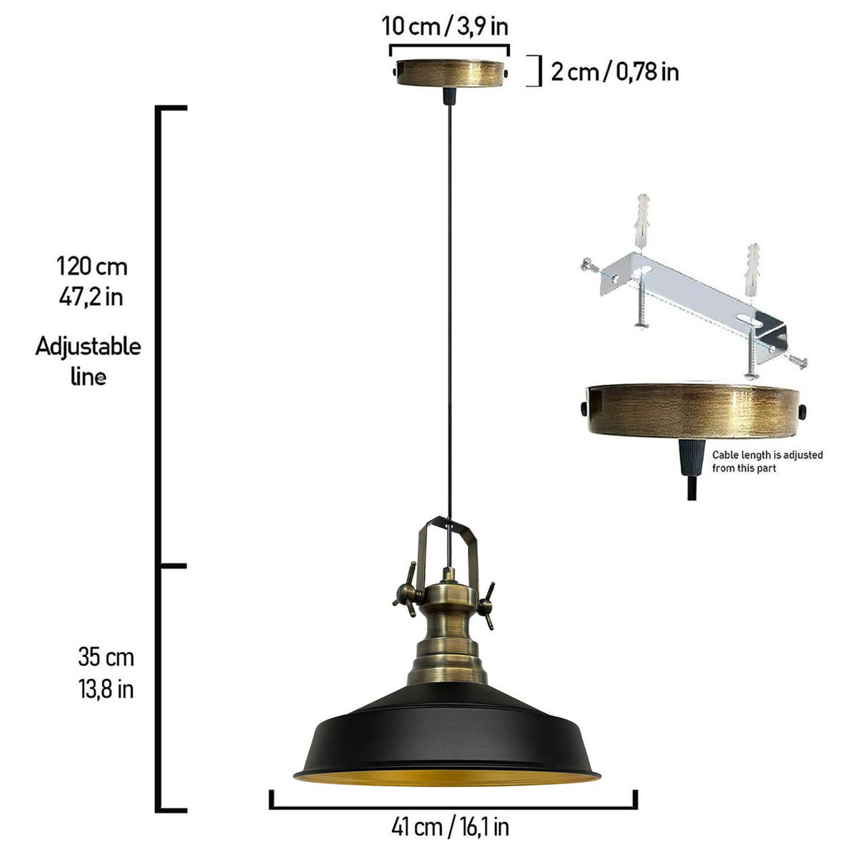 HÄNGELAMPE Industrial Asletl 41/35 cm - Schwarz, Metall (35/41/35cm) - Bamyum