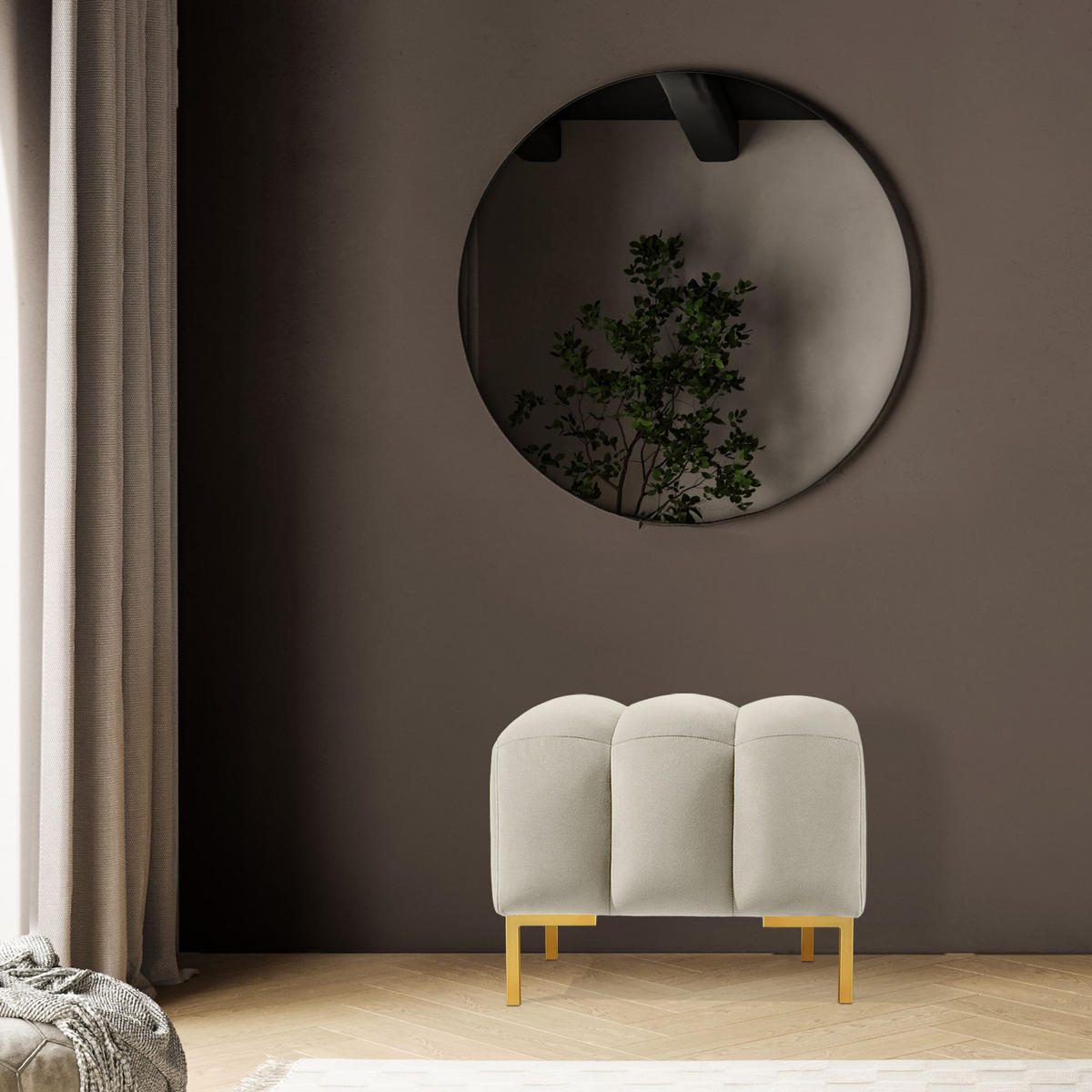 SITZHOCKER Polsterhocker PECCO, Veloursstoff - Goldfarben/Creme, Holz/Textil (60/50/50cm) - KONSIMO®