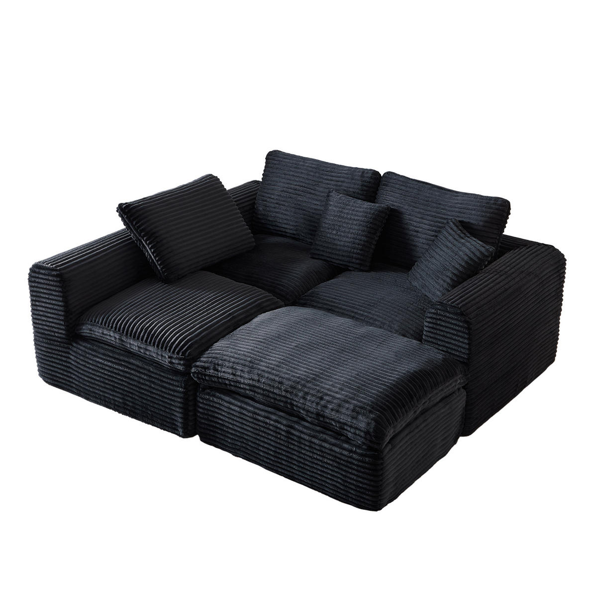 ECKSOFA 280/180/65 cm Bleu-noir Cord mit 1 Fußhocker - Multicolor, Textil (180/280cm) - Oxeza