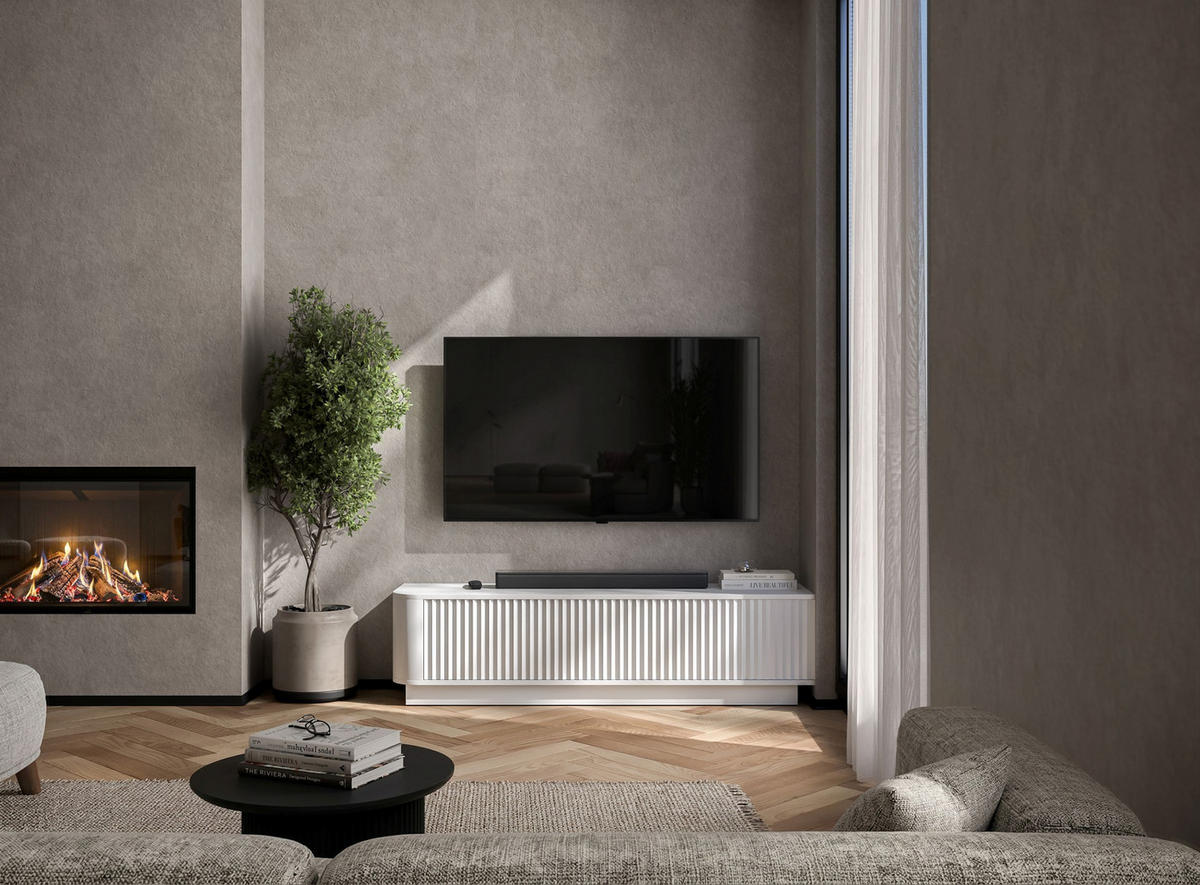 TV komoda Aurora mat bijela 140 cm s postoljem - bijela, drvni materijal (140/37/35cm) - Meble Lindner
