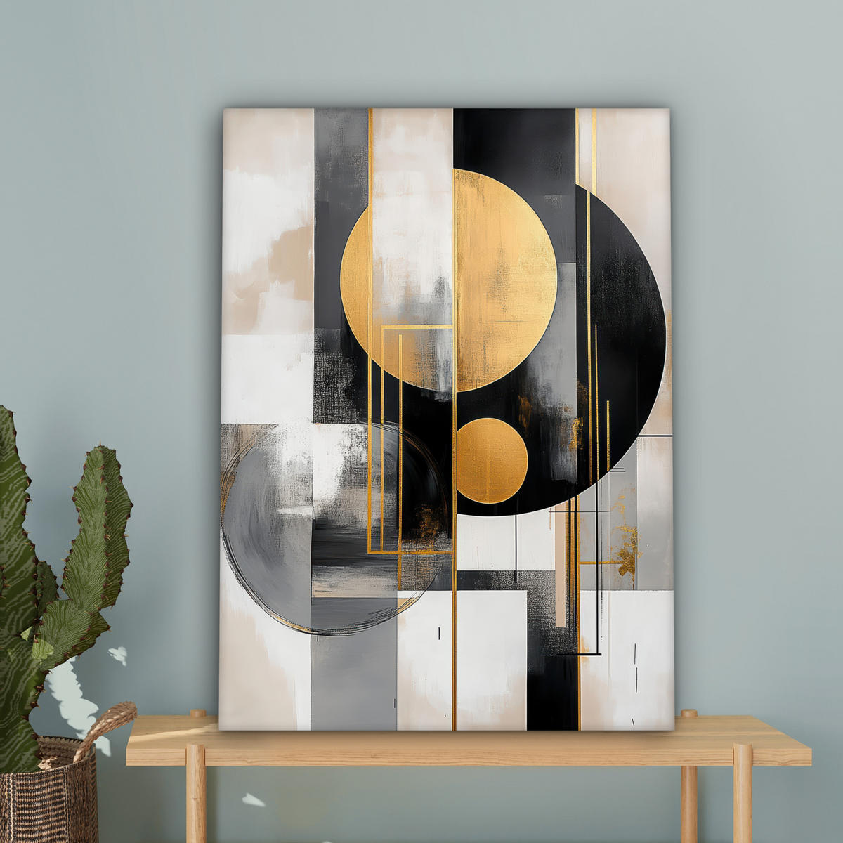 LEINWANDBILD Abstrakt - Gold - Silber - Formen - Ästhetisch - Modern 60x80 cm - Goldfarben, Textil (60/80cm) - MuchoWow