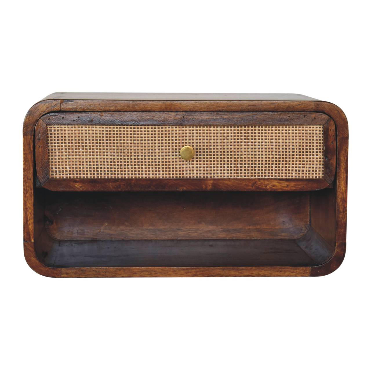 NACHTTISCH wandmontiert, offen geflochten - Messingfarben/Braun, Holz/Metall (45/25/32cm) - Artisan Furniture