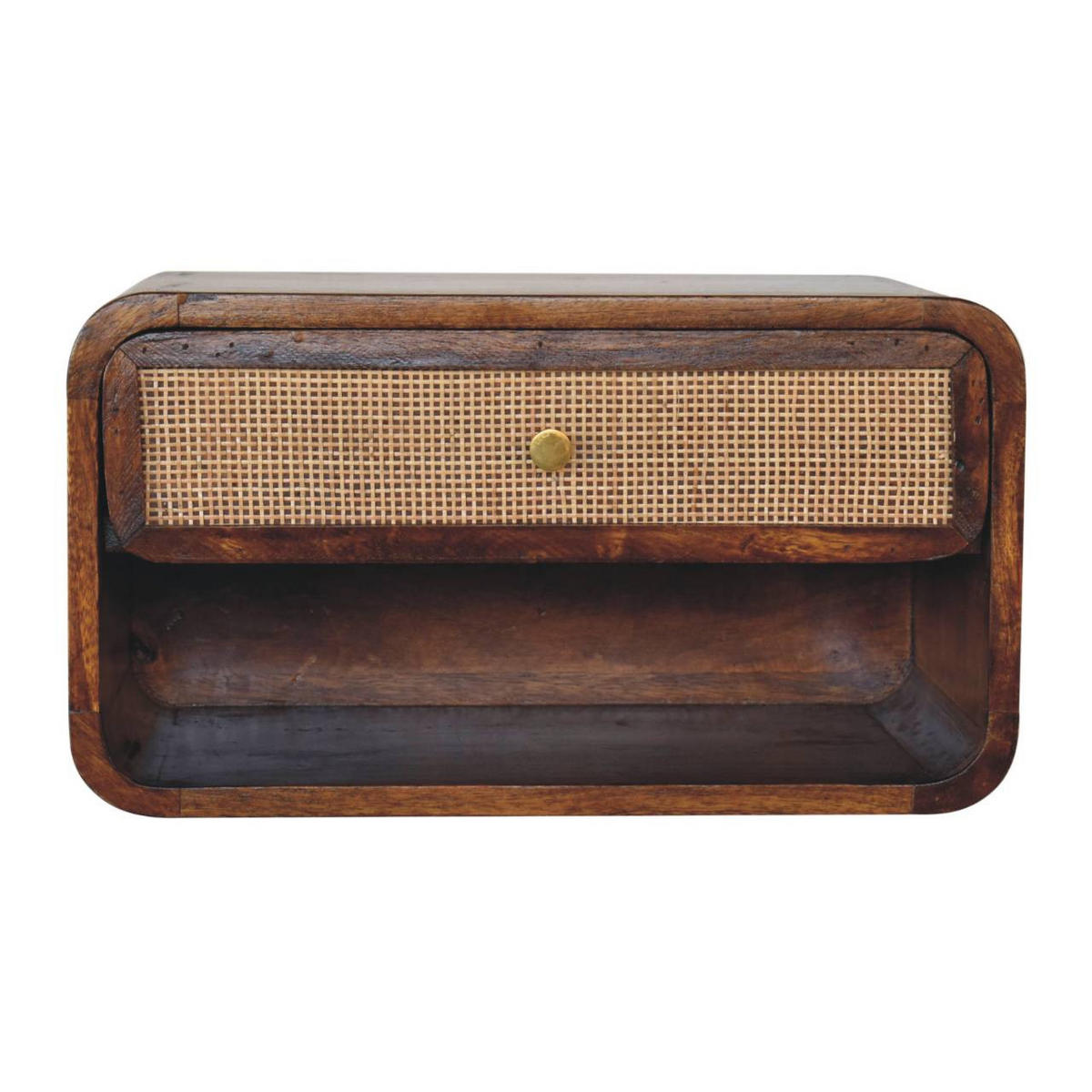 NACHTTISCH wandmontiert, offen geflochten - Messingfarben/Braun, Holz/Metall (45/25/32cm) - Artisan Furniture