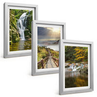 BILDER SET 3er Set - 20x30 cm Silberner Rahmen - Wasserfälle, Berge, Wolken, Herbst - Silberfarben, Kunststoff (20/30cm) - TULUP