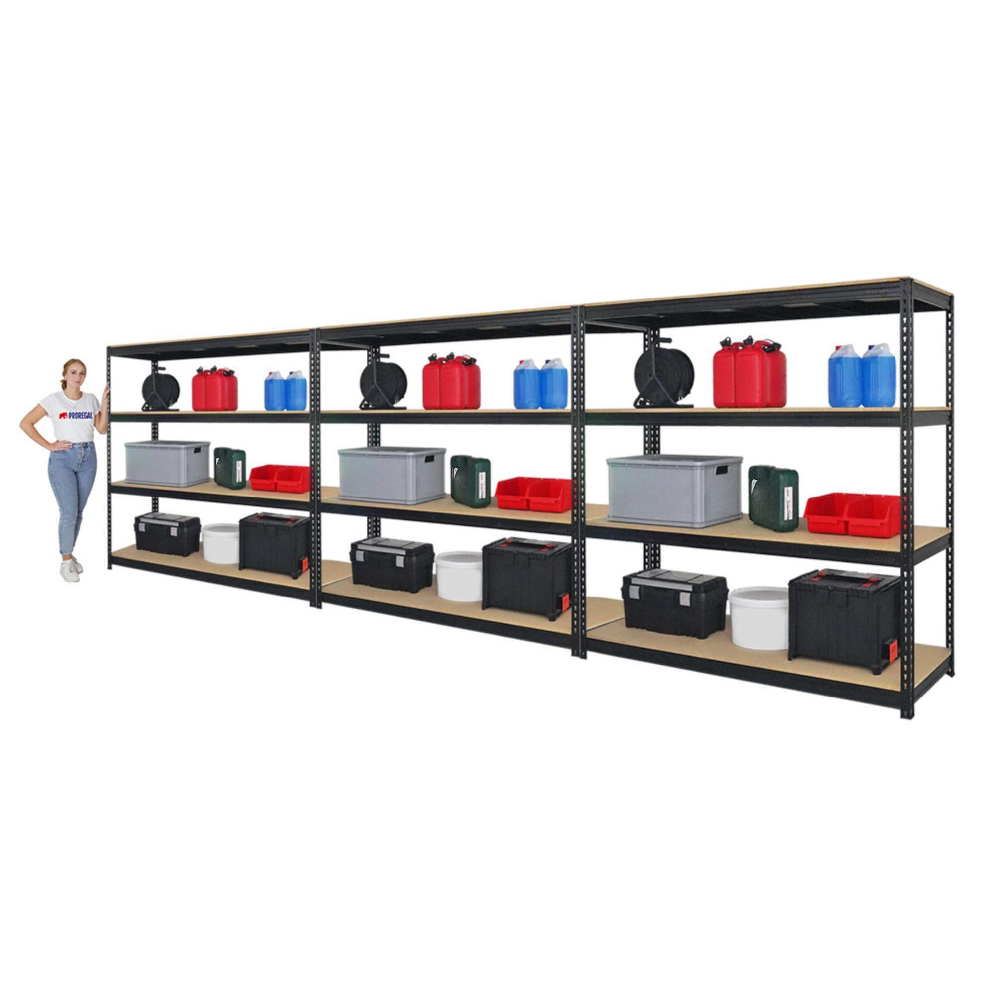 SCHWERLASTREGAL Bison 3er-Set mit 3x 200x200x60 cm 4 Fachböden Fachlast 600 kg Schwarz - Schwarz, Metall (600/200/60cm) - PROREGAL