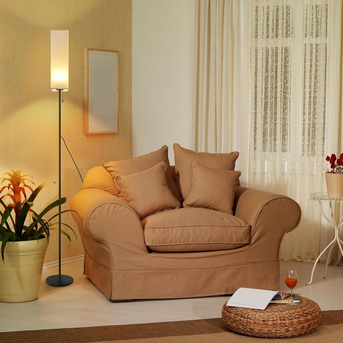 LED STEHLAMPE Hellan 10.5/10.5/151 cm - Schwarz, Textil/Metall (10.5/10.5/151cm) - ZMH