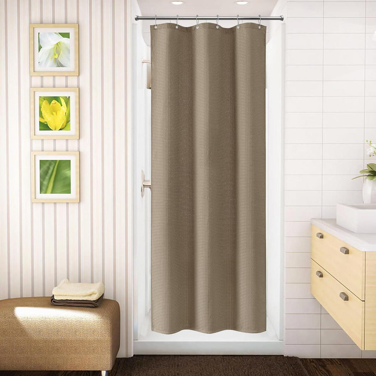DUSCHVORHANG Waffel Khaki 92 x 182 cm - Olivgrün, Textil (92/182cm)