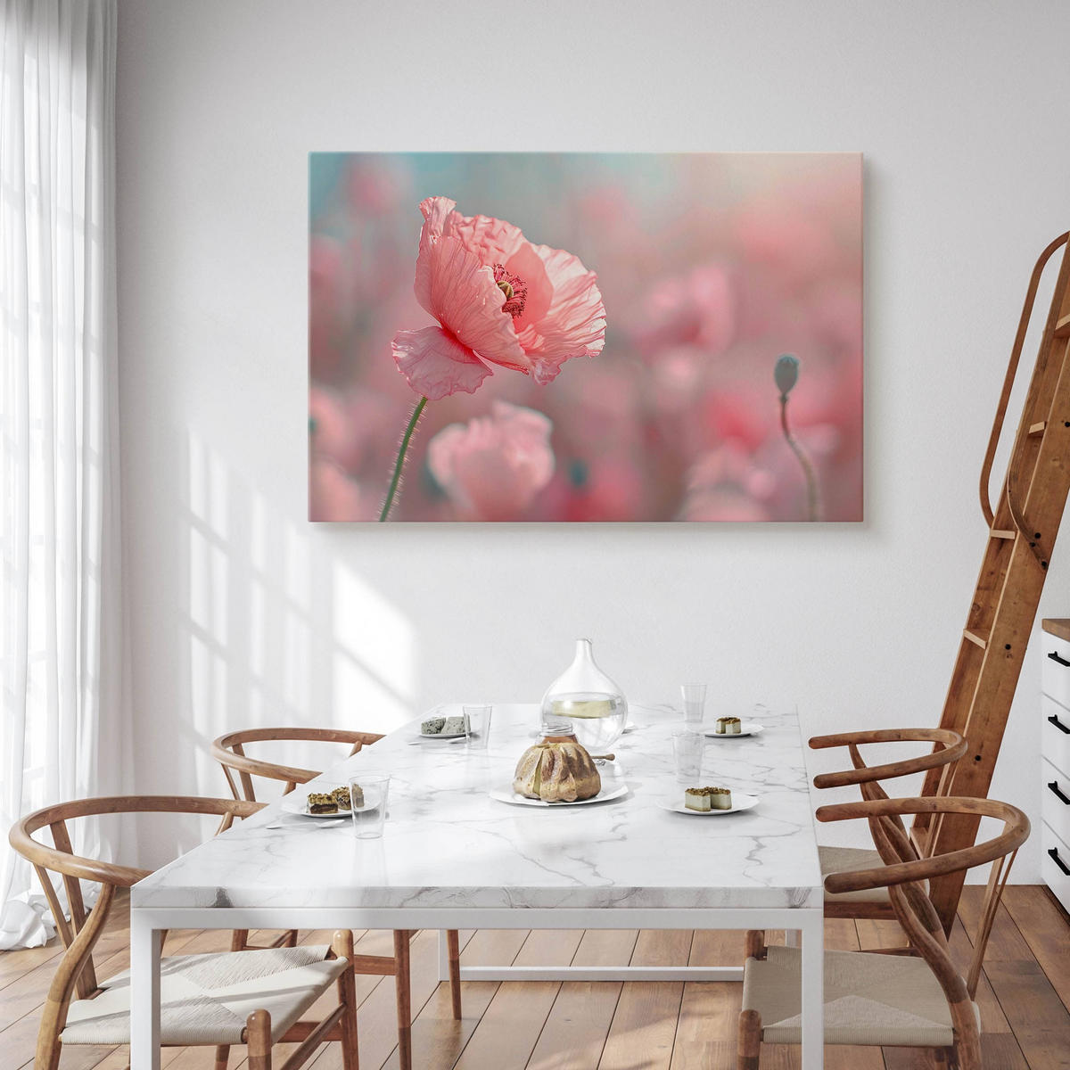 LEINWANDBILD für Wohnzimmer Mohnblumen Pflanzen Natur 120cm x 80cm - Blau/Rosa, Textil (120/80cm) - Muralo