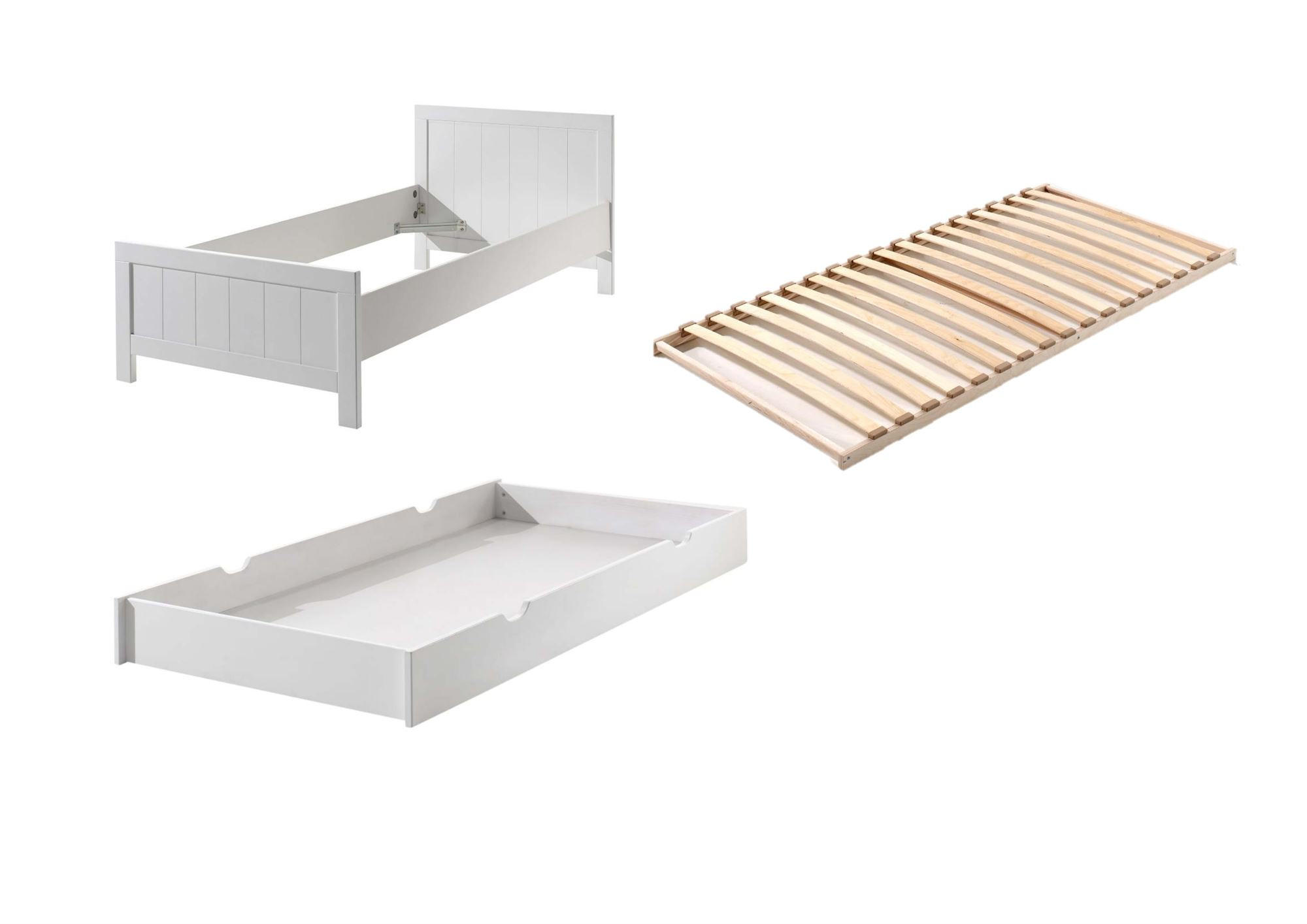 EINZELBETT Karalynn 208x77x96 aus Massivholz+MDF in Weiß - Beige, Holz (90/200cm) - 58aufmkessel