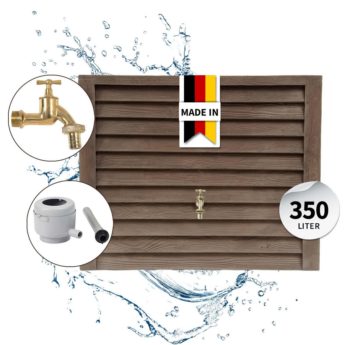 Y Wandtank Komplett-Set 350 L dark inkl. Messing-Auslaufhahn und Fallrohranschluss - Dunkelbraun, Kunststoff (40/100/124cm) - GARANTIA