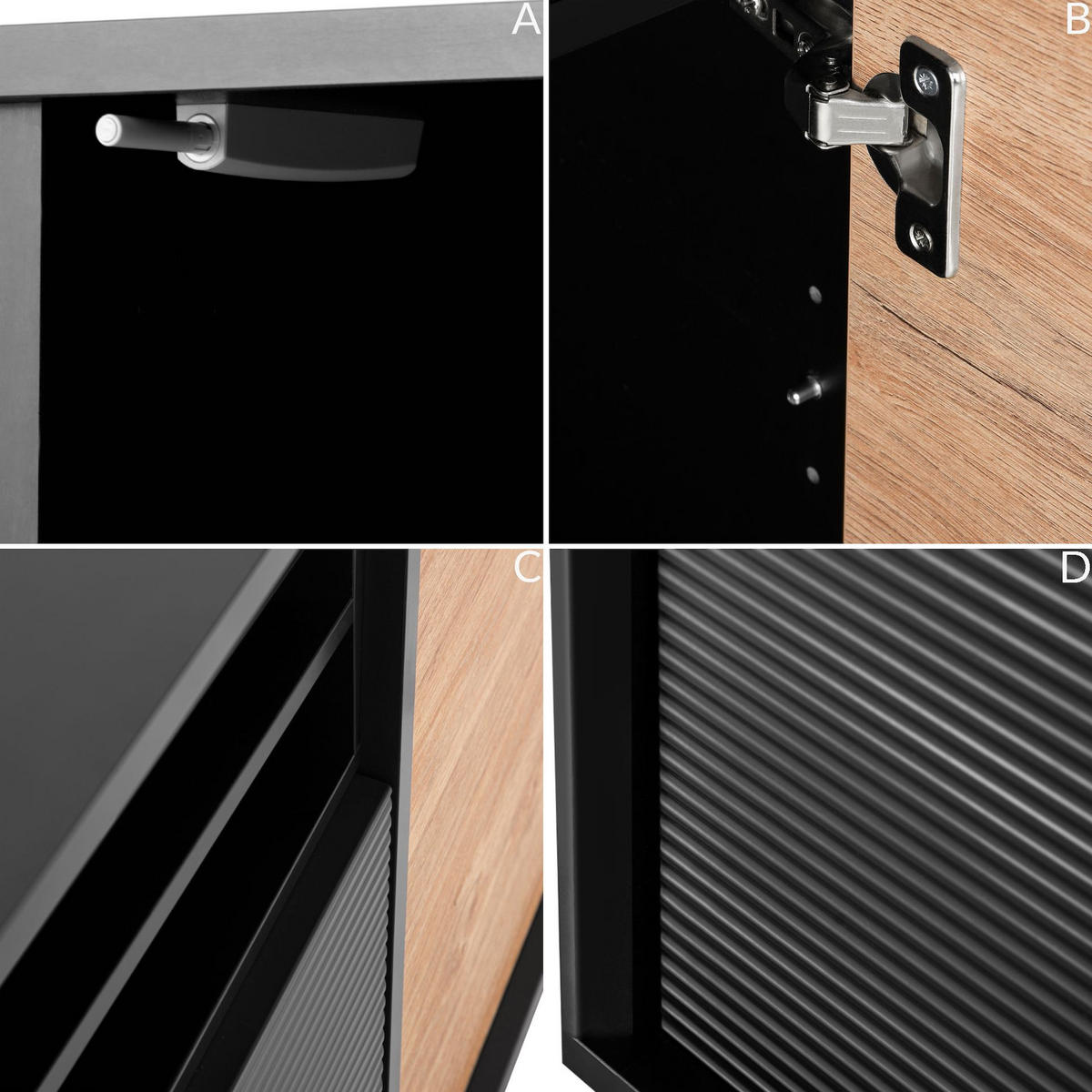 KOMMODE LOFTY TV/HiFi-Einlage, schwarz / Eiche natur - Eichefarben/Schwarz, Holzwerkstoff (102/83/41cm) - KONSIMO®