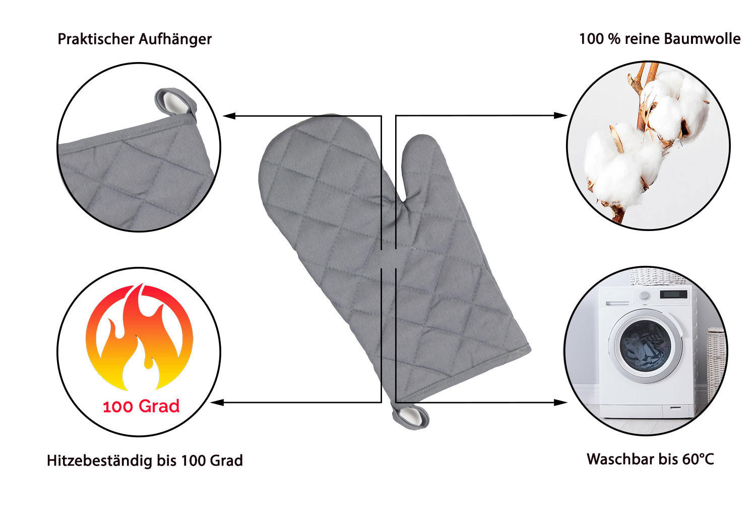OFENHANDSCHUHE, 18x25 cm, 100% Baumwolle, Grau - Grau, Textil (18/25cm) - Zollner