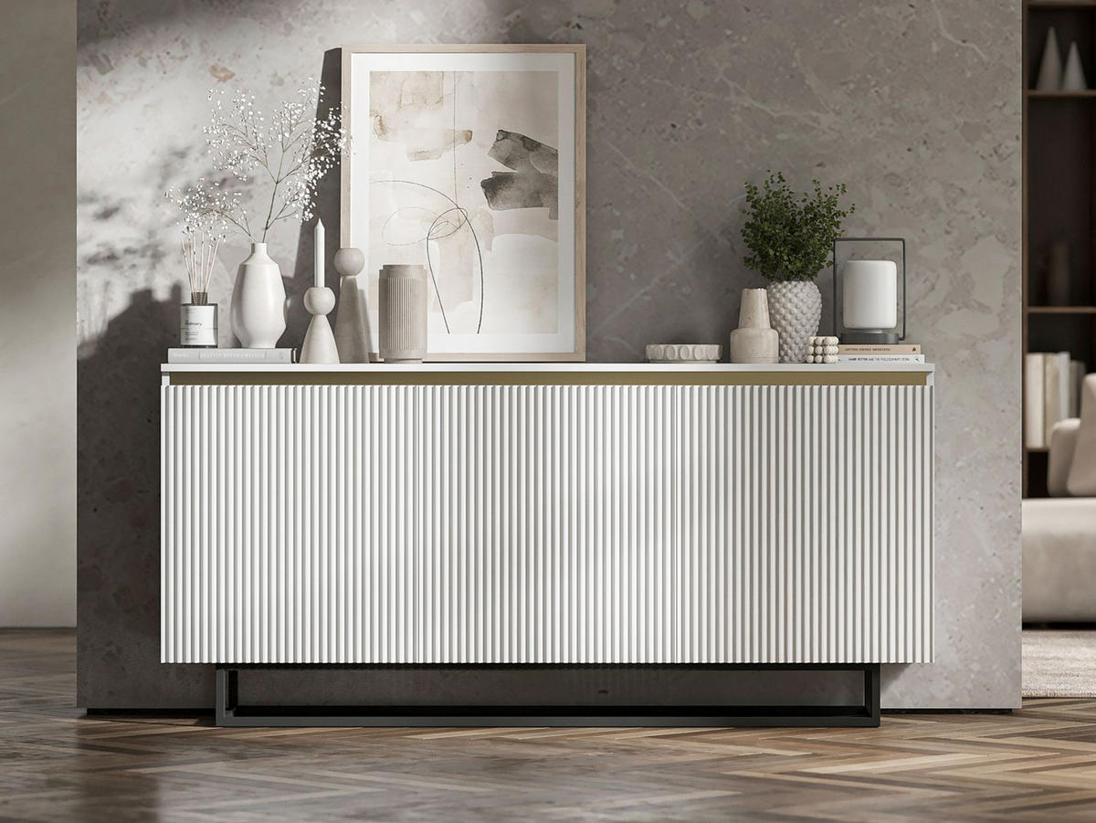 SIDEBOARD Selene 3D Weiß Matt mit metallrahmen Glamour 167 cm - Schwarz/Weiß, Holzwerkstoff/Metall (167/79/35cm) - Meble Lindner