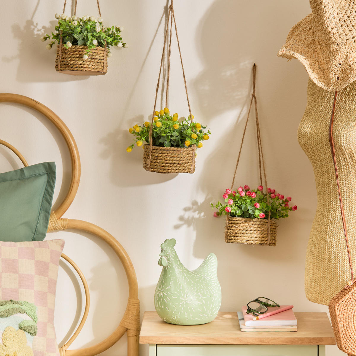 KUNSTROSE hängend Musa Gelb Ø 15 cm, 42 cm - Gelb, Kunststoff (42cm) - Atmosphera Createur d´interieur