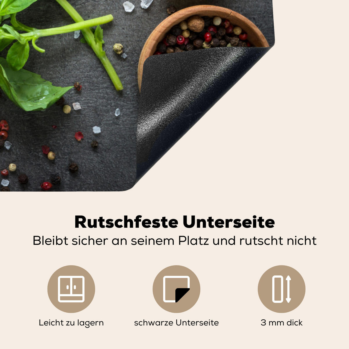 HERDABDECKPLATTE Limette - Kräuter - Gewürze - Grün - Grau - Beton 77x59 cm - Grün, Kunststoff (77/0.2/59cm) - MuchoWow