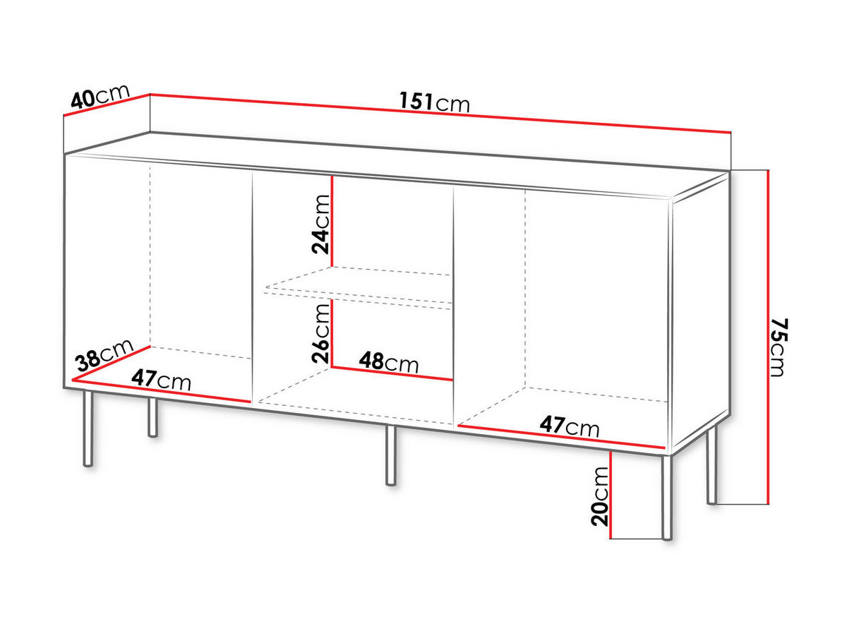 SIDEBOARD Isla 150 3D - Schwarz, Holzwerkstoff/Metall (151/75/40cm) - MIRJAN24