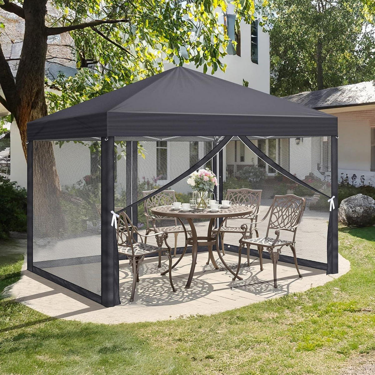 FALTPAVILLON 3 x 3 m Anthrazit mit Moskitonetzen - Anthrazit, Textil (300/245/300cm)