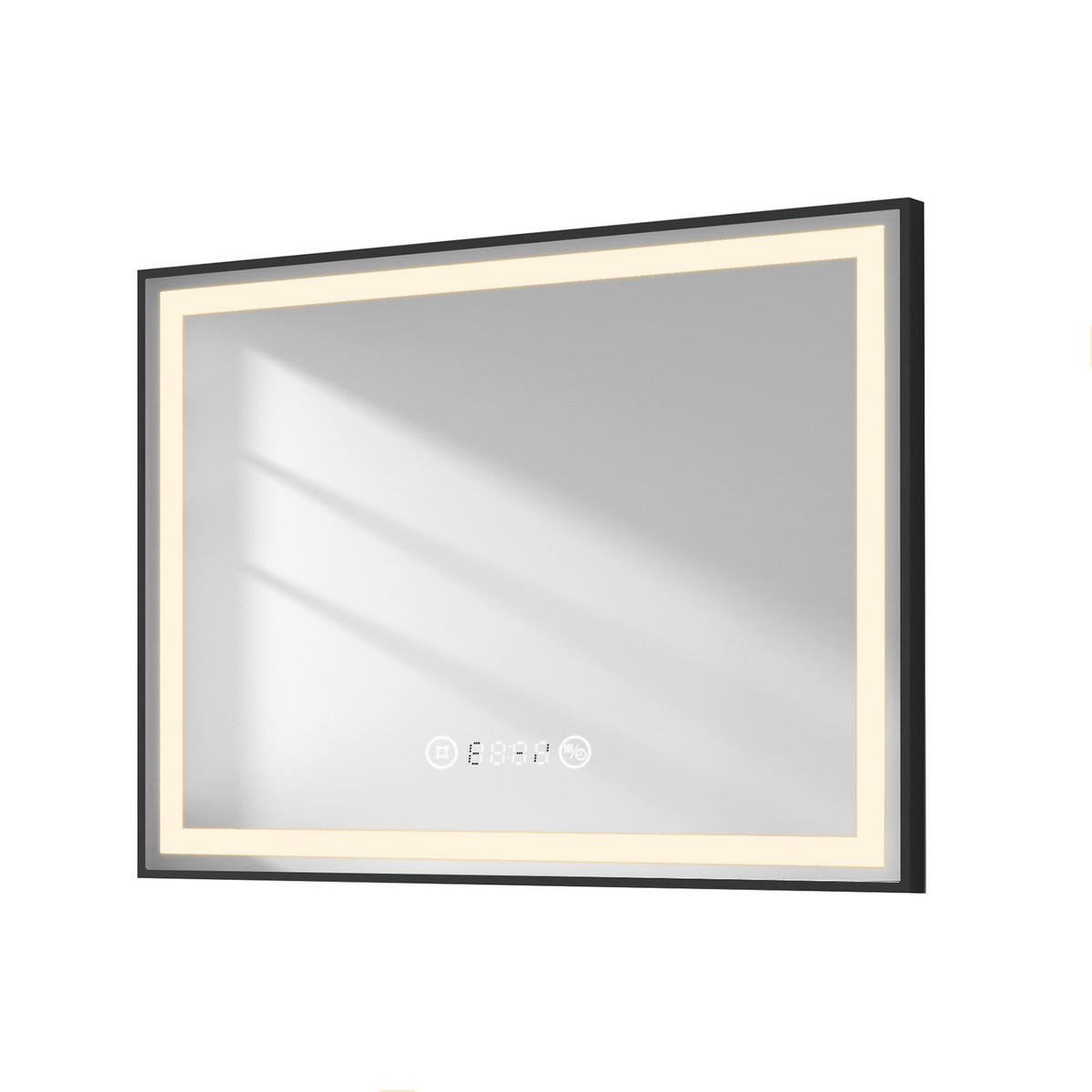 BADSPIEGEL mit Beleuchtung Schwarzer Rahmen 80/60 cm - Weiß, Glas (60/4/80cm) - EMKE