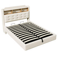 POLSTERBETT 140/200 cm Beige mit LED-Lichtleiste, Staufächer, USB- und Typ-C-Anschlüsse - Beige, Textil (140/200cm) - Oxeza