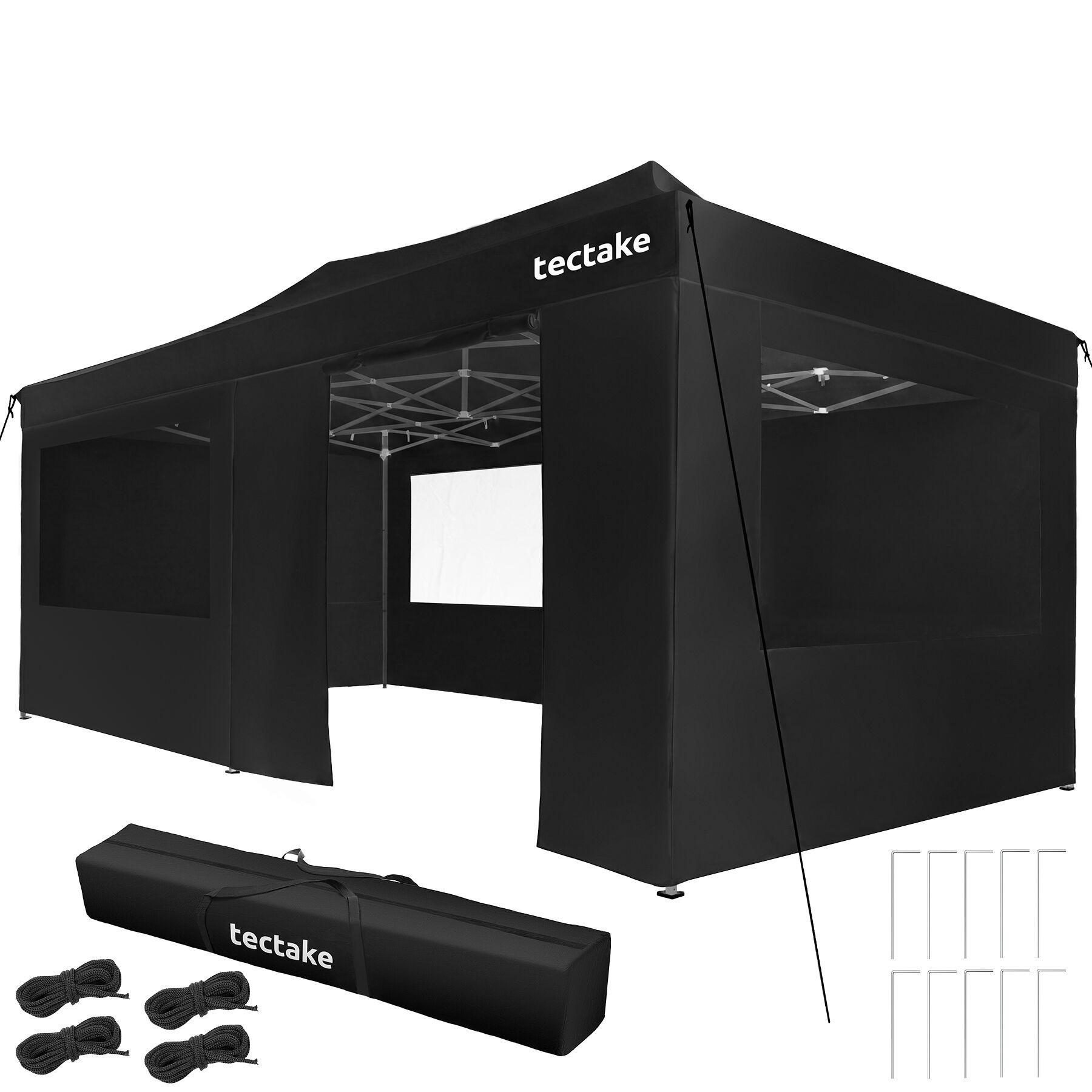 FALTPAVILLON aus Aluminium Viola, inklusive Spannseilen, Heringen und Tragetasche, schwarz - Schwarz, Kunststoff (300/316/600cm) - tectake
