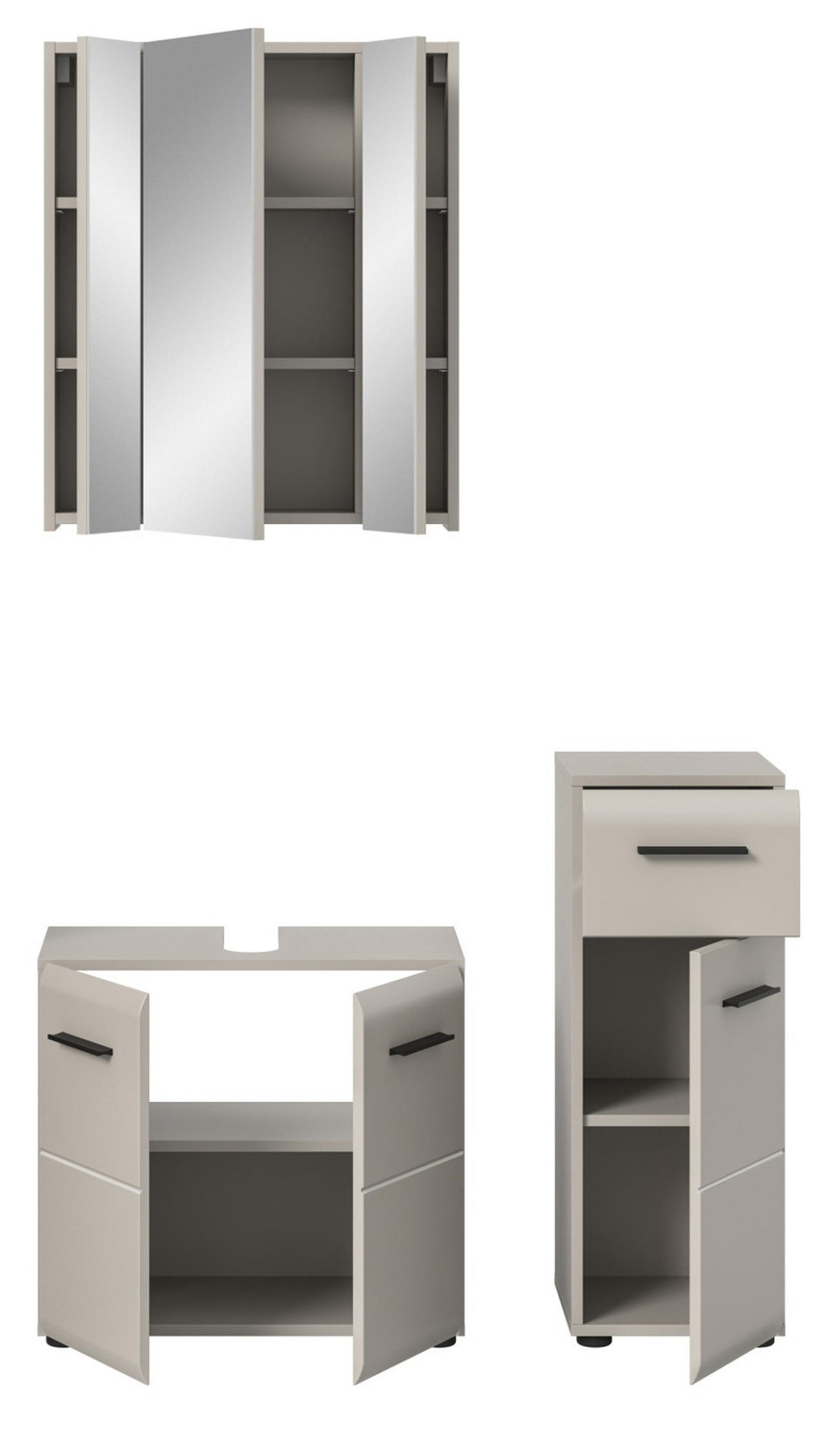 BADMÖBEL-SET Kaschmir 105 cm 3-teilig, Komplettset in modernem Design - Kaschmir/Schwarz, Glas/Holzwerkstoff (105/185/30cm) - Inn.Furn