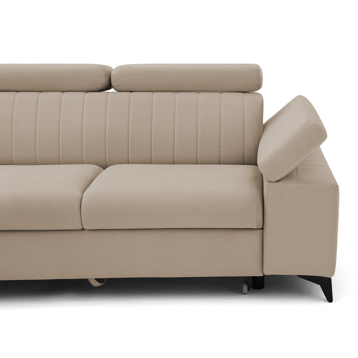 ECKSOFA FELIX L Links mit Schlaffunktion Velours Beige - Beige/Schwarz, Holz/Textil (257/176cm) - Muffo