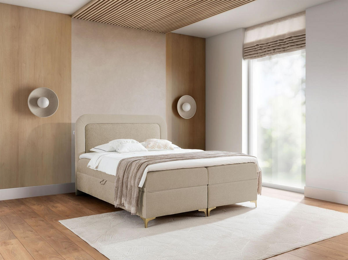 BOXBETT Willow - Beige, Holzwerkstoff/Textil (180/200cm) - Fun Möbel