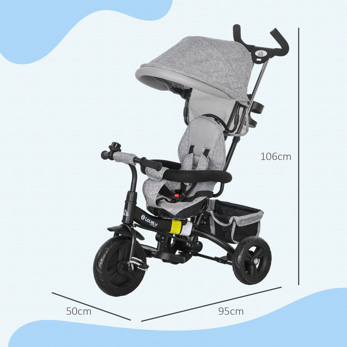 KINDERDREIRAD, Grau, Metall+ Kunststoff - Grau, Metall (95/50/106cm) - HOMCOM