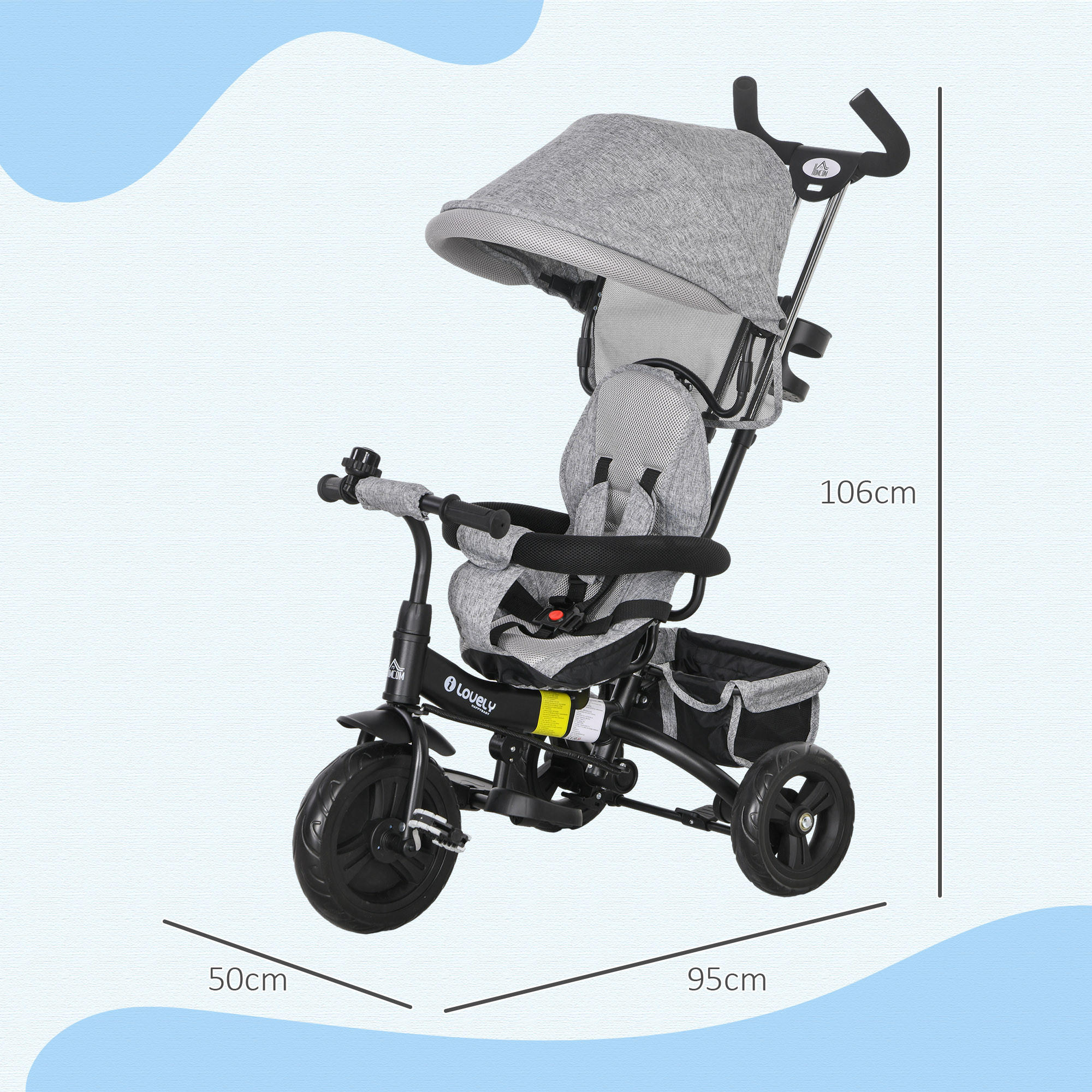Thumbnail - Homcom Kinderdreirad,, Grau, Metall, 50x106x95 cm, Outdoor Spielzeug, Kinderfahrzeuge