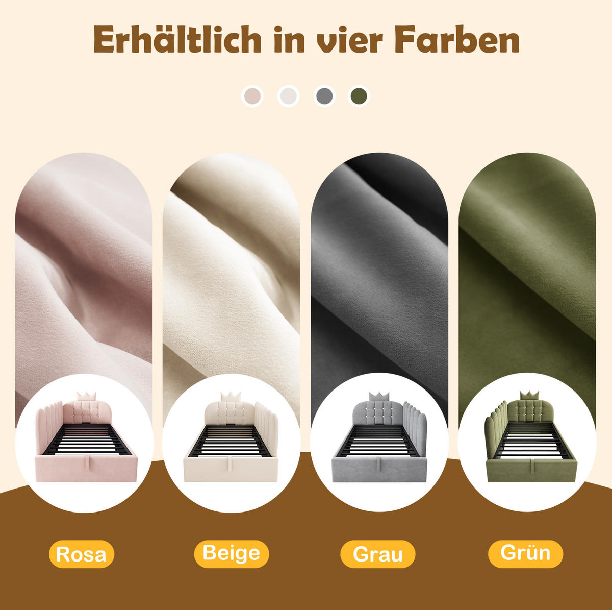 SAMT-POLSTERBETT 90/190 cm mit Bettkasten und gepolstertem Kopfteil - Grün, Textil (90/190cm) - BEAOK