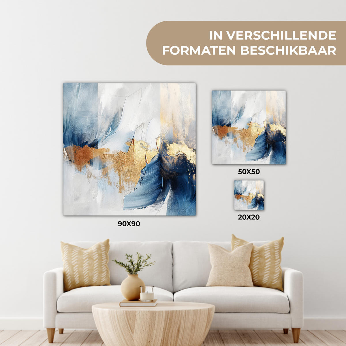 LEINWANDBILD Gold - Blau - Aquarell - Kunst - Modern Deko Groß 90x90 cm - Hellblau, Textil (90/90cm) - MuchoWow