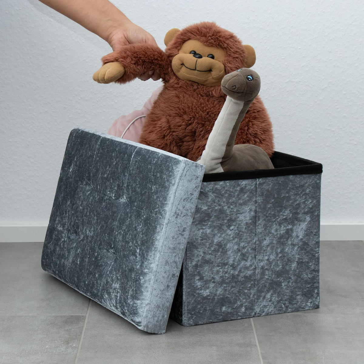 SITZBOX Faltbar mit Samtbezug 49/30/30 cm (Blau) - Blau, Karton (30/30/49cm) - Intirilife