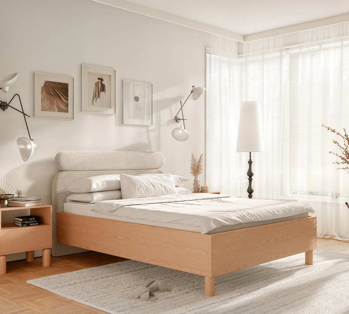 BOXBETT SENA 140/200 cm mit Matratze und Topper, Eiche Bookmatch - Eichefarben, Holz/Holzwerkstoff (140/200cm) - Idohome