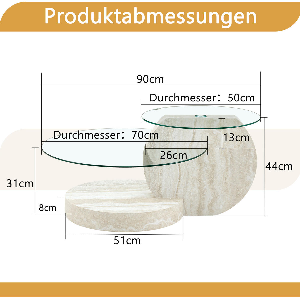 COUCHTISCH mit Ablage 70 cm aus Sicherheitsglas und MDF, 2 Ebenen - Transparent, Holzwerkstoff (70/70/44cm) - BEAOK