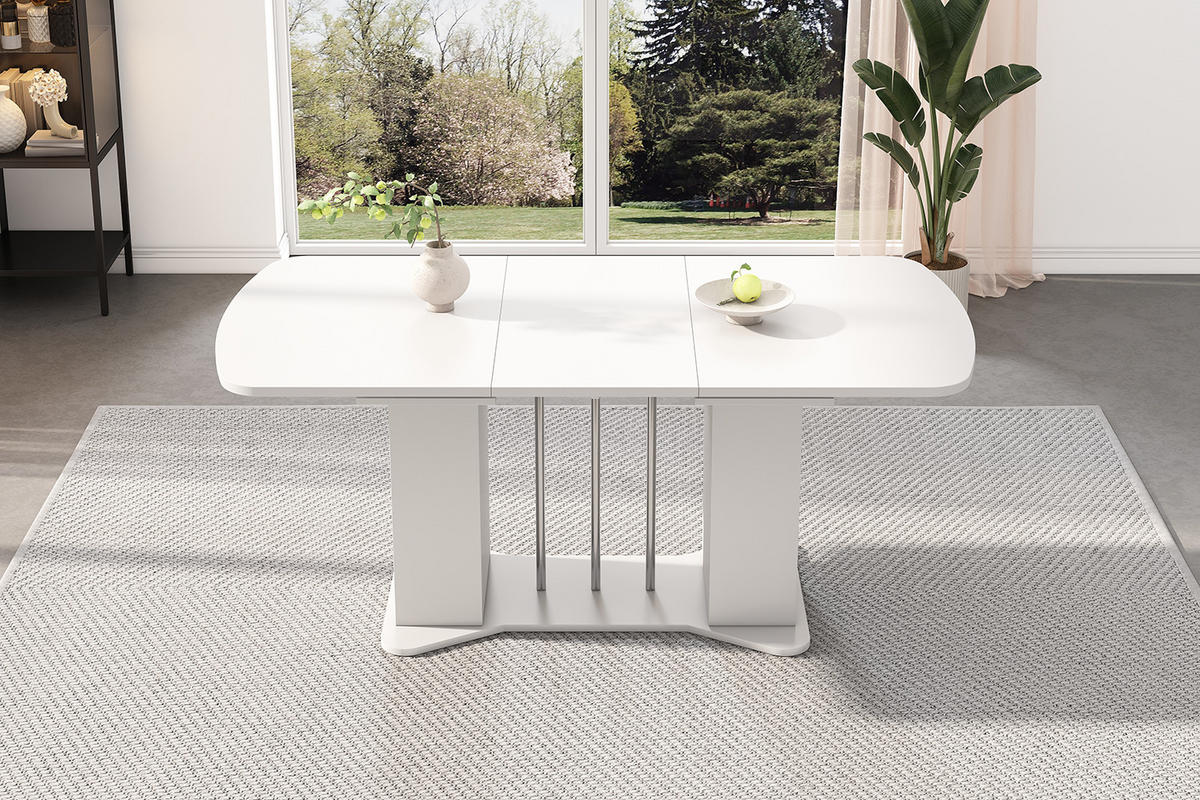 ESSTISCH Ausziehbar Weiss Silberbeine Stauraum 120-160x80cm - Weiß, Holzwerkstoff (160/80/75cm) - FLIEKS