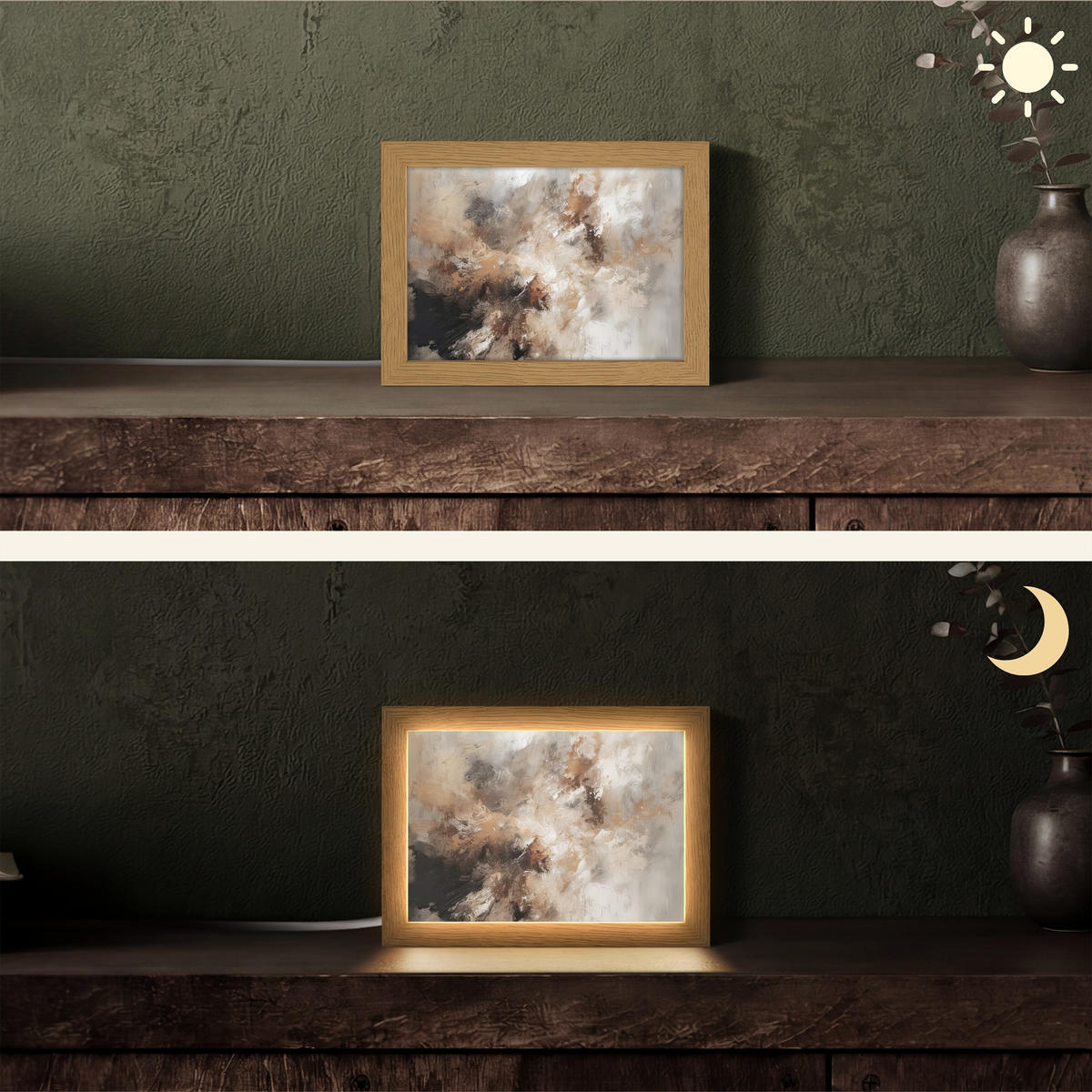STOLNÁ LAMPA Farba - abstraktná - béžová - umenie 20x15 cm - farba jablone, kompozitné drevo (8/20/15cm) - OnlyWow