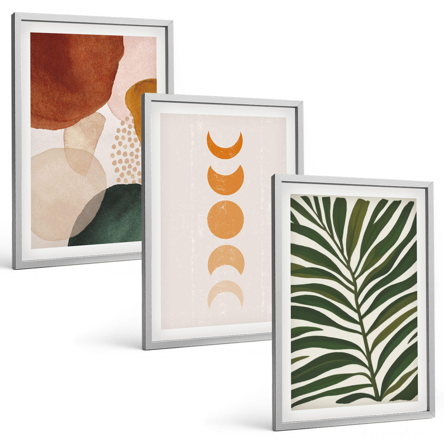 BILDER SET 3er Set - 40x60 cm Silberner Rahmen - Abstrakte Blattformen - Silberfarben, Kunststoff (40/60cm) - TULUP