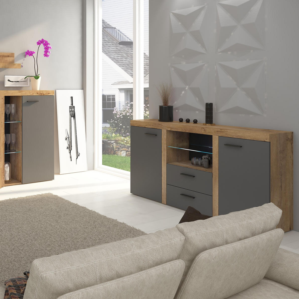 SIDEBOARD RITMO 156x40x82 cm mit 2 Schubladen und 2 Türen Braun - Braun, Holzwerkstoff (156/82/40cm) - MASSENO