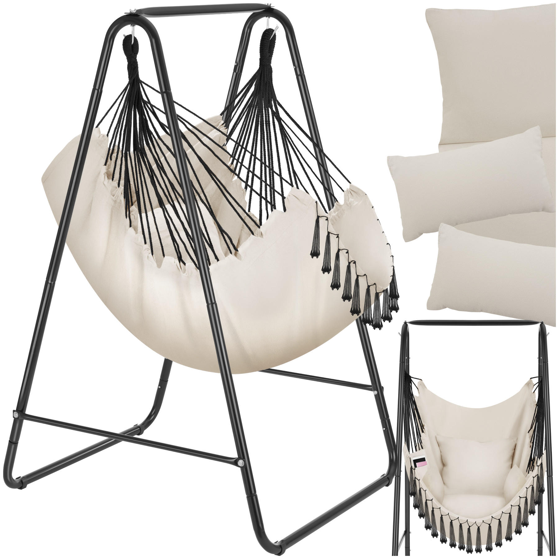 HÄNGESESSEL Alison,85 x 100 x 154,5 cm,beige - Beige, Naturmaterialien/Textil (85/154.5/100cm) - tectake