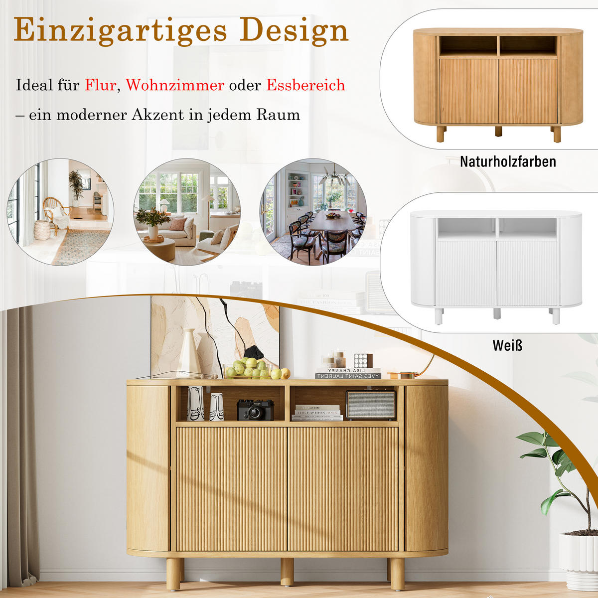 SIDEBOARD mit Stauraum und küchenähnlichen Türen, Natur - Naturfarben, Holzwerkstoff (120/77/38cm)