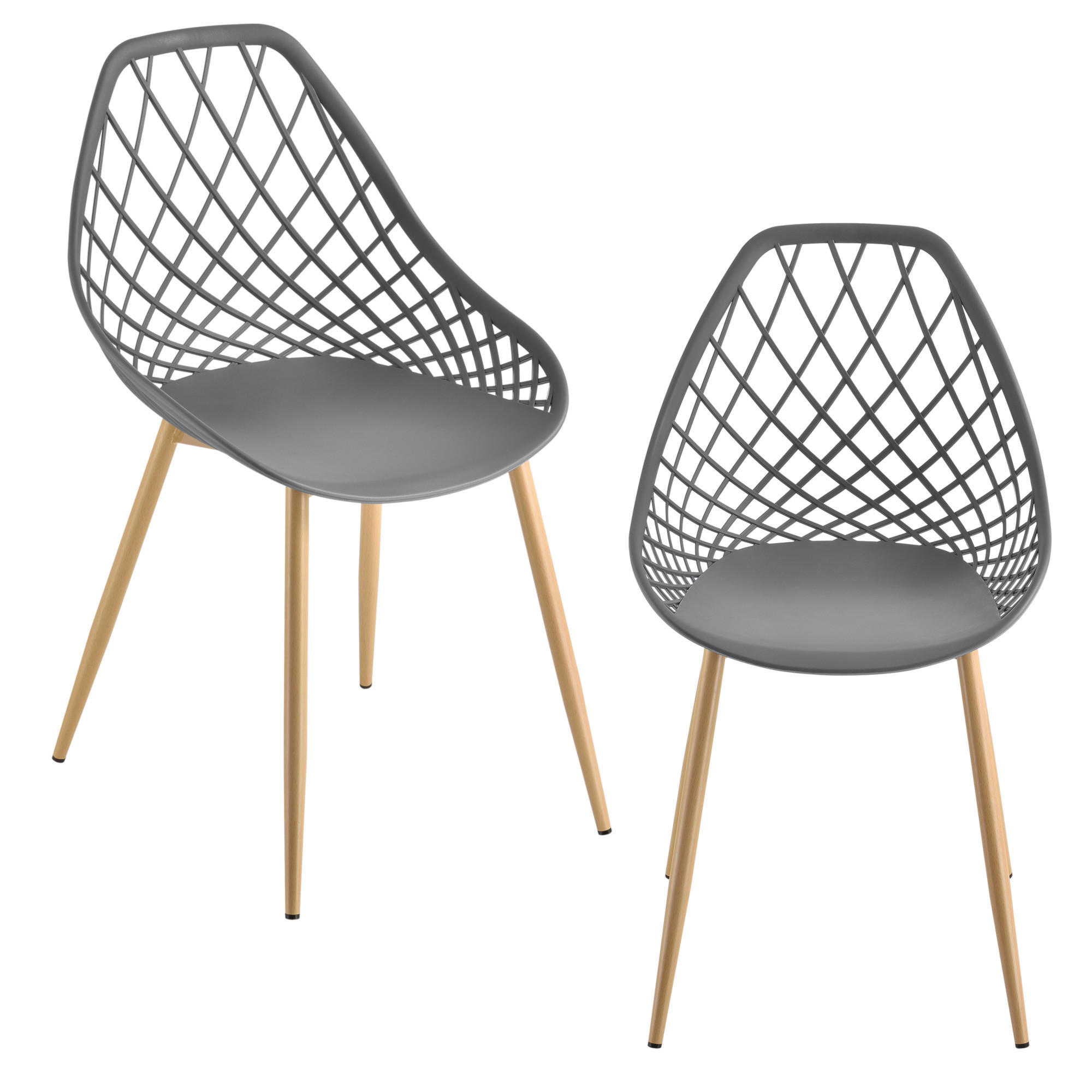 DESIGNSTUHL-SET 2 TLG. Warschau - Buchefarben/Grau, Kunststoff/Metall (48/83/58cm) - [en.casa]