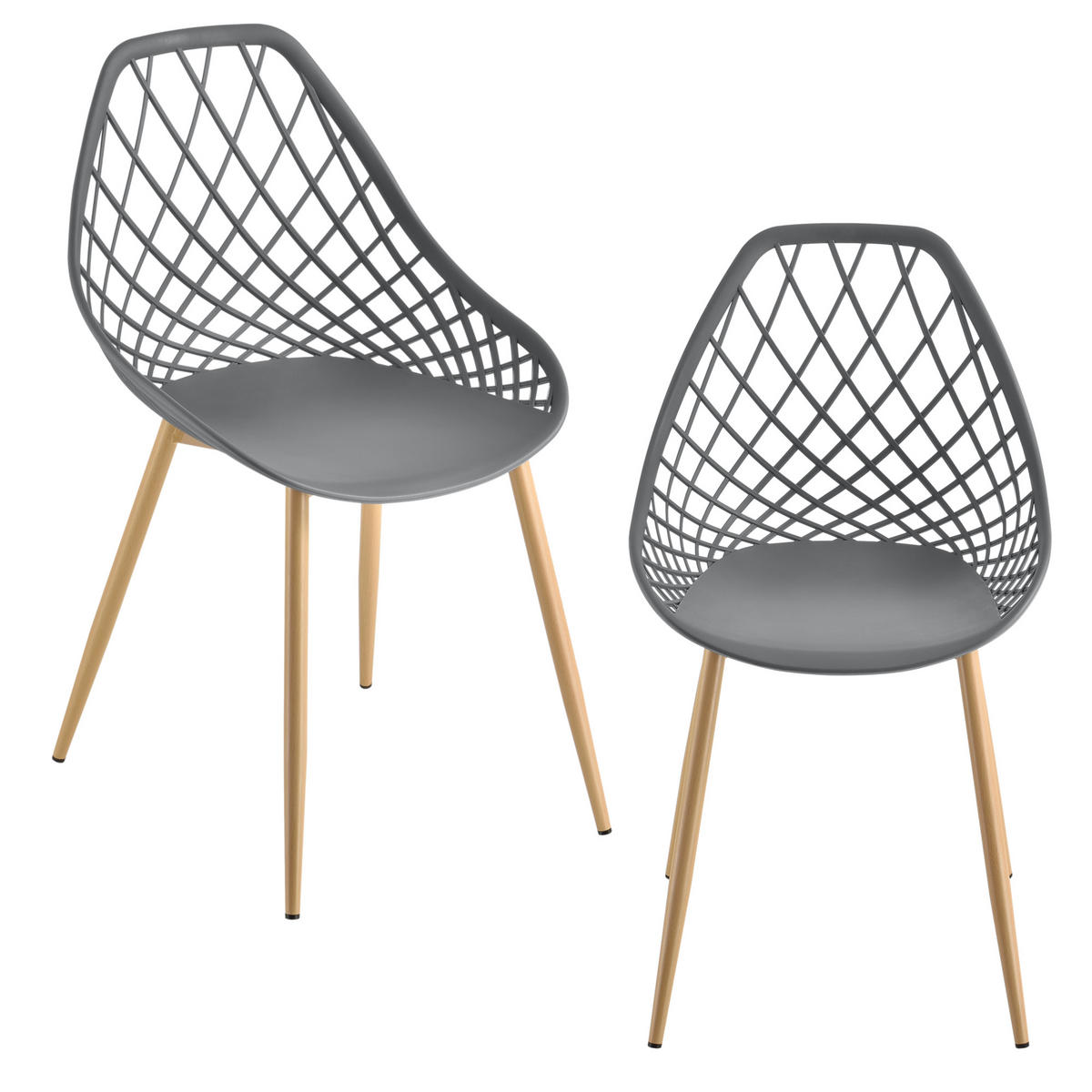 DESIGNSTUHL-SET 2 TLG. Warschau - Buchefarben/Grau, Kunststoff/Metall (48/83/58cm) - [en.casa]