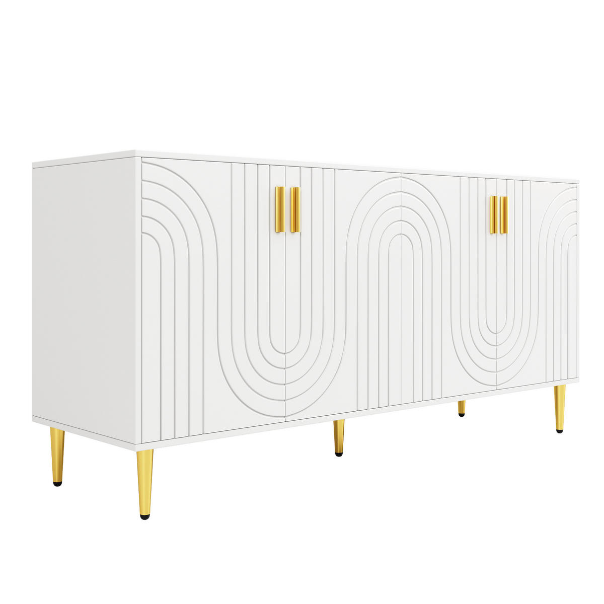 SIDEBOARD Wellenfront mit goldenen Griffen & Füßen Weißes - Weiß, Holzwerkstoff (152/75/40cm) - Urban Meuble