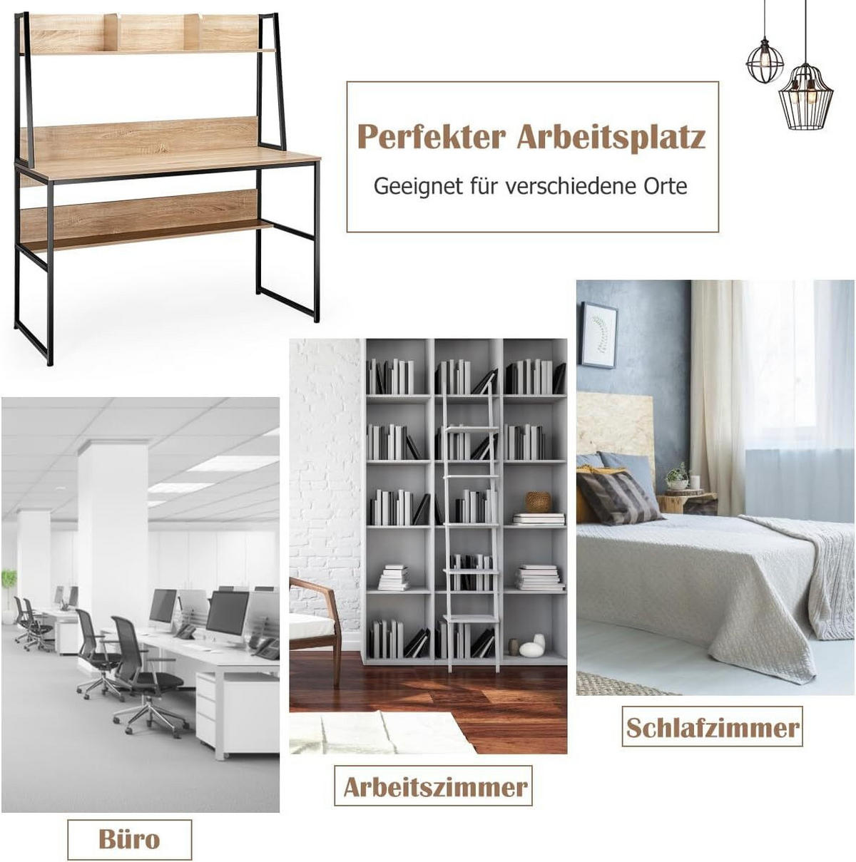 SKRIVBORD 140 cm naturlig - Naturfärgad, Trä (57/120/140cm) - COSTWAY