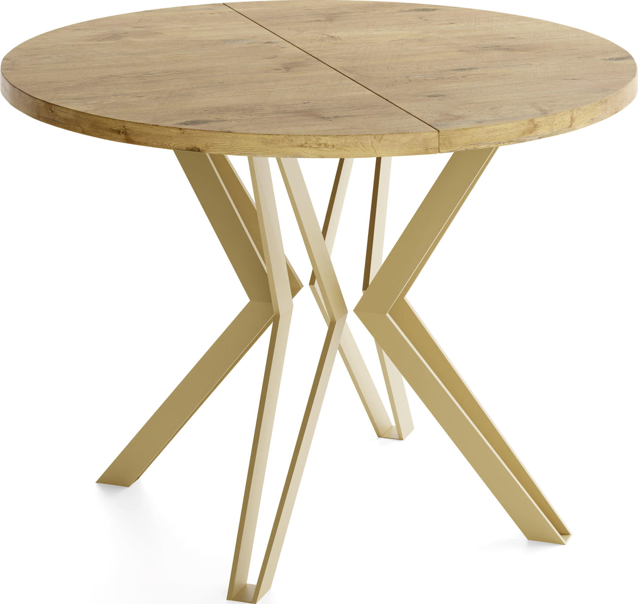 ESSTISCH Daisy runder ausziehbarer, Lancelot Eiche 100-180/100/76 cm - Eichefarben/Goldfarben, Holzwerkstoff/Metall (100/180/76cm) - WFL GROUP